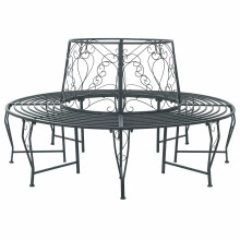 vidaXL Tree Bench 8-Seater Ø 160 x 89 cm Steel Silver Grey Round