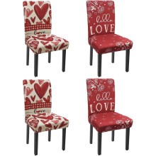 Housses de chaise pour la Saint-Valentin (lot de 4) - Motif aquarelle cœur et rose