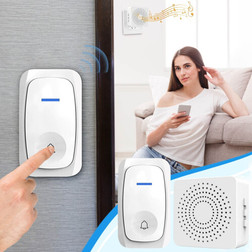 Wireless Doorbell Kit with 38 Melodies and LED Flash