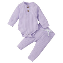 Ensemble body boutonné en velours côtelé pour bébé garçon, violet, 0-3 mois