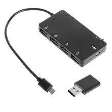 Cable adaptador Micro USB OTG Hub con soporte para carga de 4 puertos.