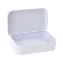Rectangular Metal Storage Tin with Slide Lid White