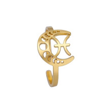 Bague Lune Poissons pour femme en acier inoxydable, ajustable