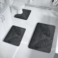 Ensemble de tapis de sol de salle de bain à motif de feuilles, en polyester, 3 pièces