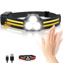 Oplaadbare hoofdlamp, 1200 lumen, 3COB, 13 standen, 260 stralingshoek.