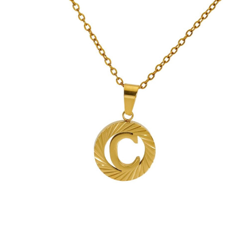 Collier pendentif initial AZ rond plaqué or 18 carats