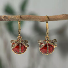 Oorbellen met libelle- en maansteen-motief, vintage sieraden