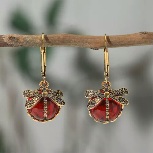 Brincos de Libélula com Pedra da Lua - Joias Vintage