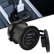 12V biluttag med dubbla 2.1A USB-portar och LED