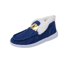 Mocassins femininos de lona, forrados com lã, confortáveis, azuis, tamanho único