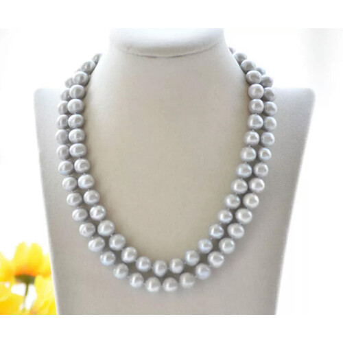Colar de pérolas de água doce cinza, 45 cm (18 polegadas), 2 fileiras