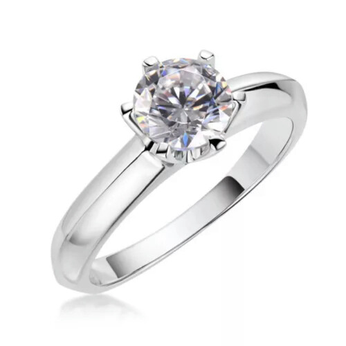 Cubic Zirconia Solitaire Ring Sterling Silver 1 Carat