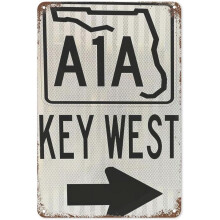 Vintage fém bádogtábla A1A Road Key West Beach téma 8x12 hüvelyk