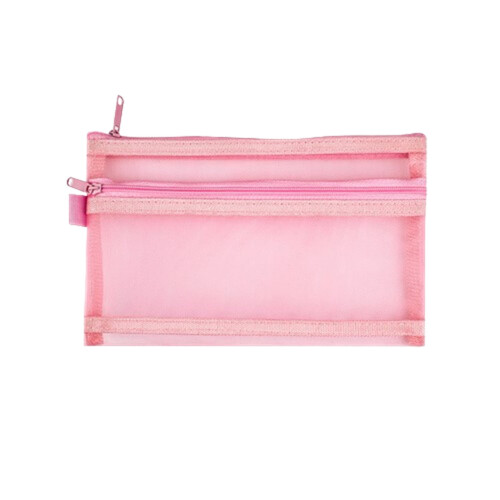 Dobbelt mesh penalhus lyserød nylon 1-pak
