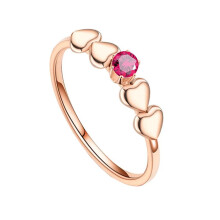 Bague cœur en acier inoxydable pour femme avec zircon cubique rouge