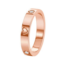 Women's Rose Gold Stainless Steel Heart Ring with Cubic