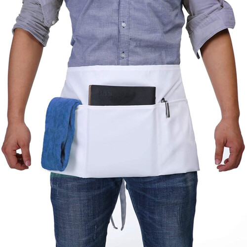 White Half-Length Apron Polyester-Cotton Unisex 1pc