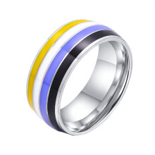 Bague arc-en-ciel fierté en acier inoxydable, alliance unisexe, taille