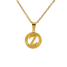 Initial Pendant Necklace 18K Gold Plated A-Z Round Letter