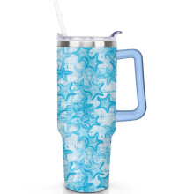 Mug isotherme Shark en acier inoxydable, 1,2 L (40 oz), avec couvercle Ă clapet et paille.
