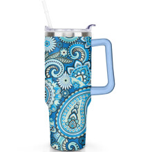 Paisley-resetumbler 113 cl med sugrör och handtag