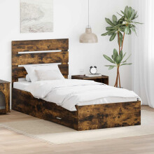 vidaXL Bed Frame Smoked Oak and Silver 75 x 190 cm Engineered Wood