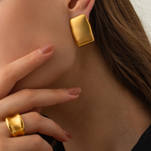 18K Gold Plated Rectangular Matte Stud Earrings
