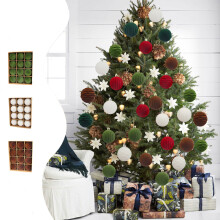 Brown Velvet Flocked Christmas Ornaments Set 12PCS