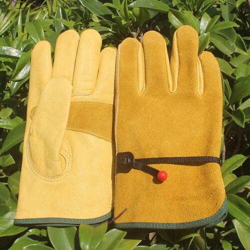 Men's Leather Work Gloves Adjustable Wrist Palm Patch