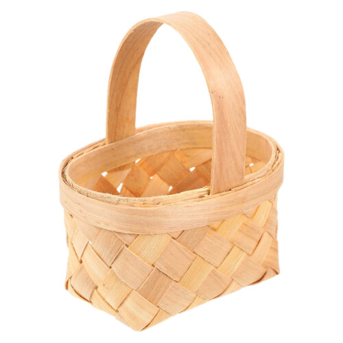 Hand Woven Beige Wood Chips Basket with Handle