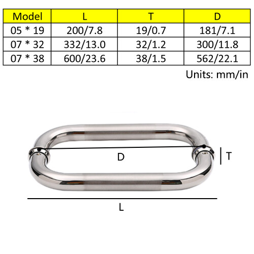 Manilla para puerta de ducha de acero inoxidable 07x32mm 1