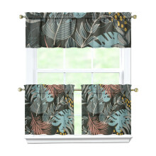 Rideaux de cuisine motif palmiers et hibiscus tropicaux, ensemble de 3 pièces, 70 x 61 cm