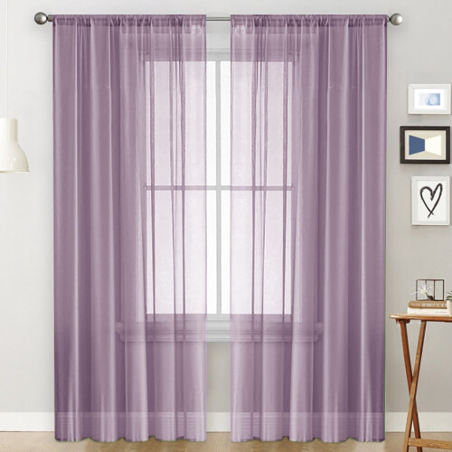 Light Purple Semi-Transparent Pole Pocket Curtains 2 pcs
