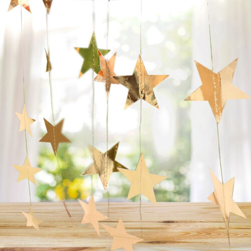 Glitzernde Sternengirlande, goldenes Pentagramm, 2er-Pack