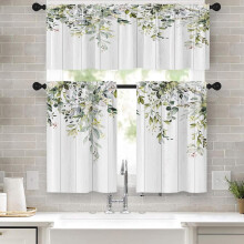 Eucalyptus Kitchen Curtains Valance & Tier Set Sage Green