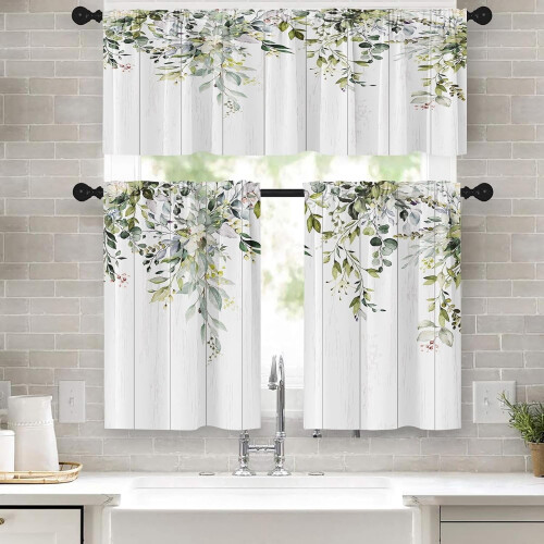 Eucalyptus Kitchen Curtains Valance & Tier Set Sage Green