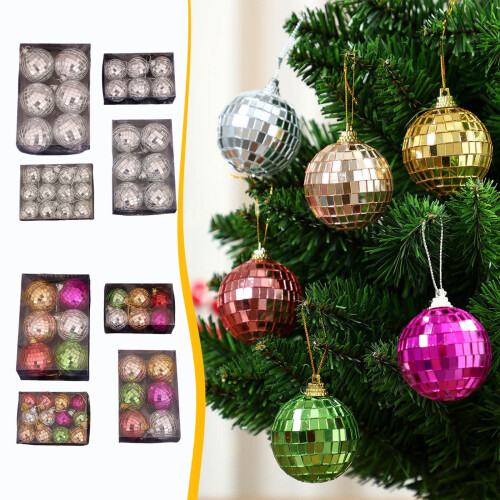 Silver Christmas Ornaments Mirror Ball Set 12 pcs