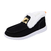 Mocassins femininos de lona, modelo slip-on, forrados com lã, confortáveis e confortáveis.