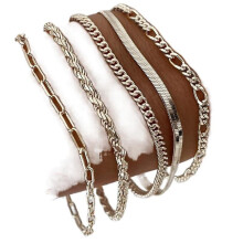 Conjunto de pulseiras femininas empilháveis com elos cubanos e clipes de papel