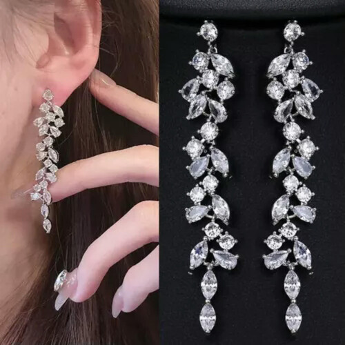 Cubic Zirconia Clip-On Drop Earrings Silver 1 Pair