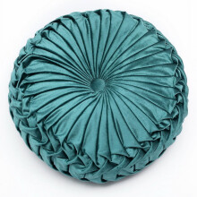 Velvet Pleated Round Throw Pillow Navy Blue