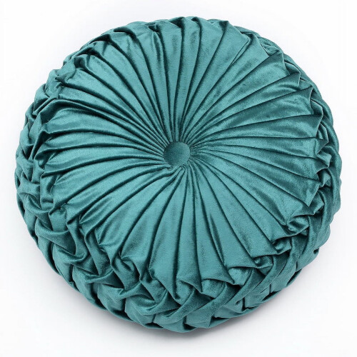 Velvet Pleated Round Throw Pillow Navy Blue
