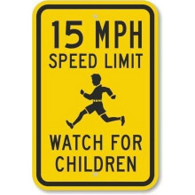 Výstražná značka s obmedzením rýchlosti pre deti na 15 mph, hrubý plech