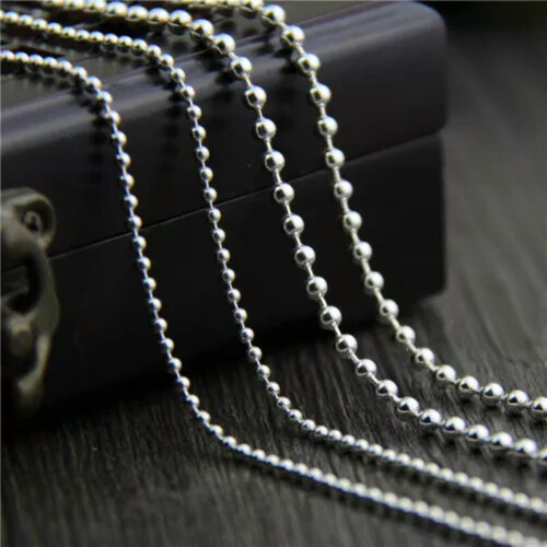 S925 Sterling Silver Beaded Link Chain Necklace 3mm 27.6