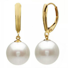 Women's South Sea Shell Pearl Dangle Earrings AA White Gold