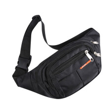 Bolsa de cintura masculina de lona preta com grande capacidade.