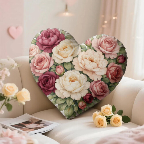 Almofada decorativa em formato de coração com estampa floral, tecido macio, 45x45 cm (18x18 polegadas).