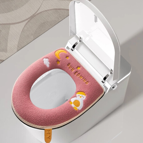 Plüsch-Toilettensitzbezug, rosa, universell passend, mit Griff und