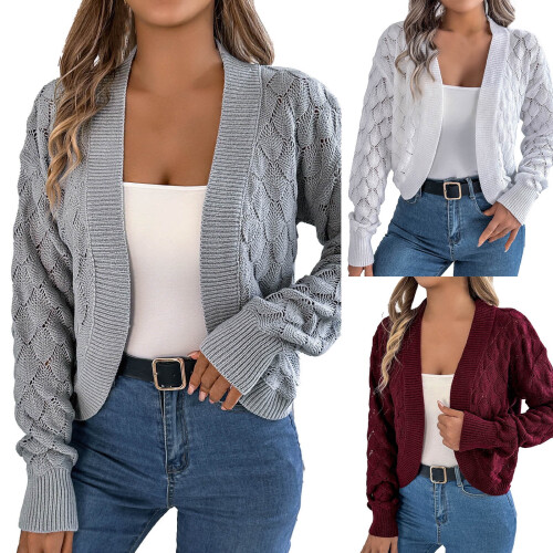 Heklet cardigan til dame, hvit L