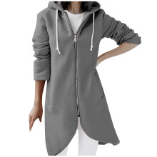 Oversized lang hættetrøje til kvinder Y2K-sweatshirt med lynlås, grå S